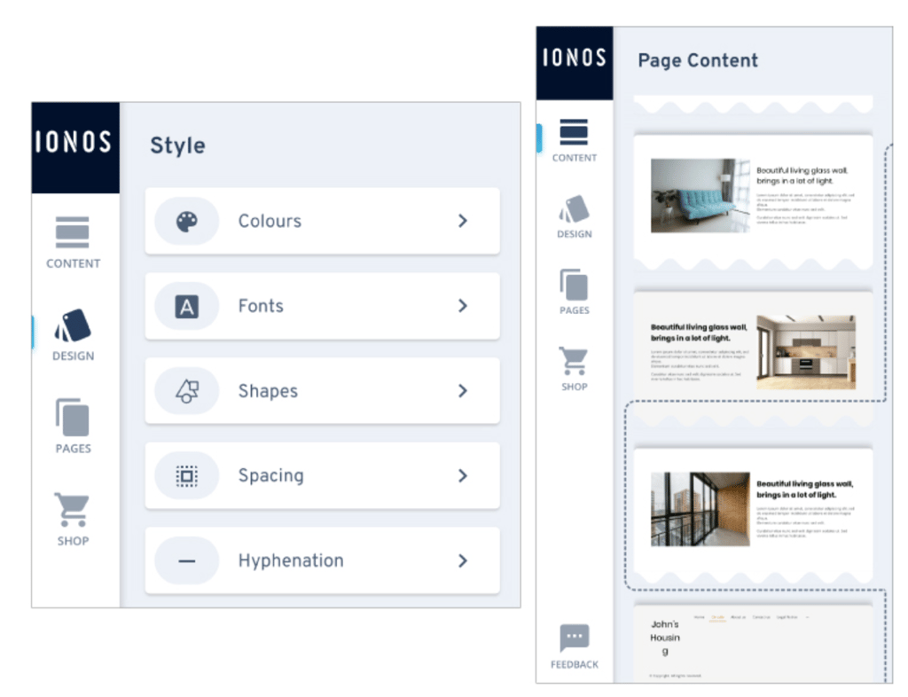 IONOS’ customization dashboard