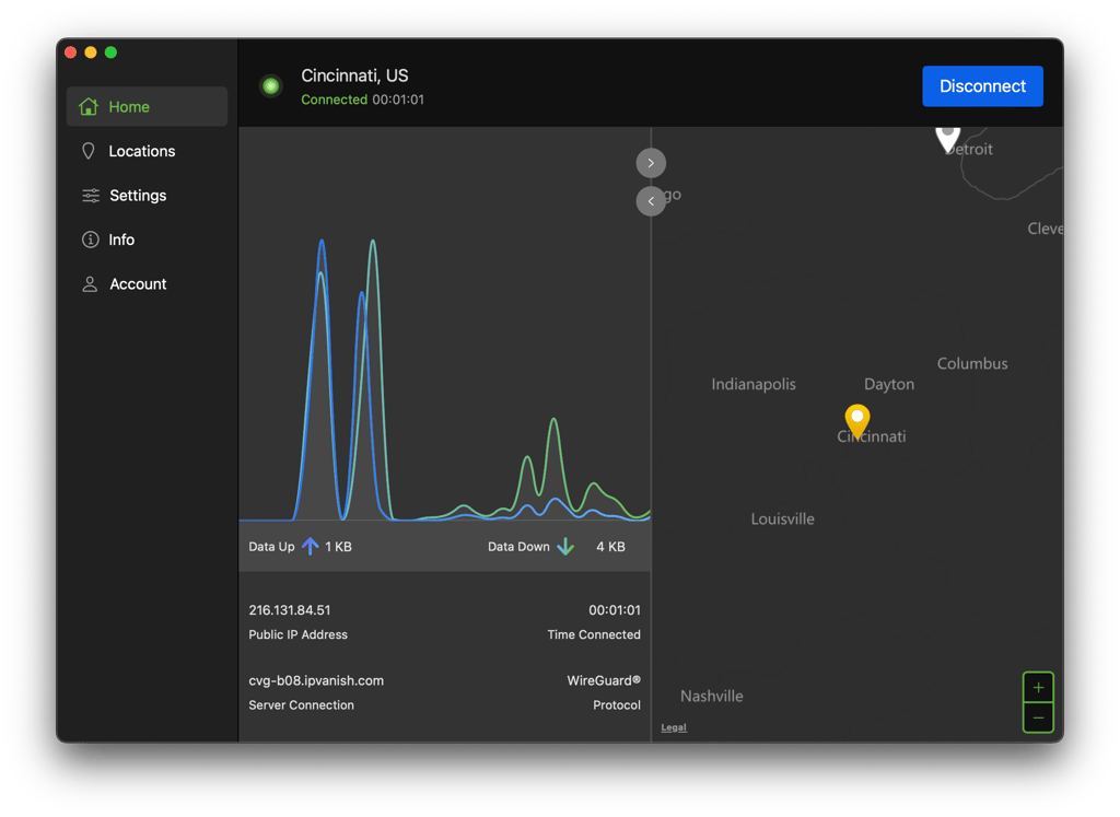 Connecting to a Cincinnati server with IPVanish