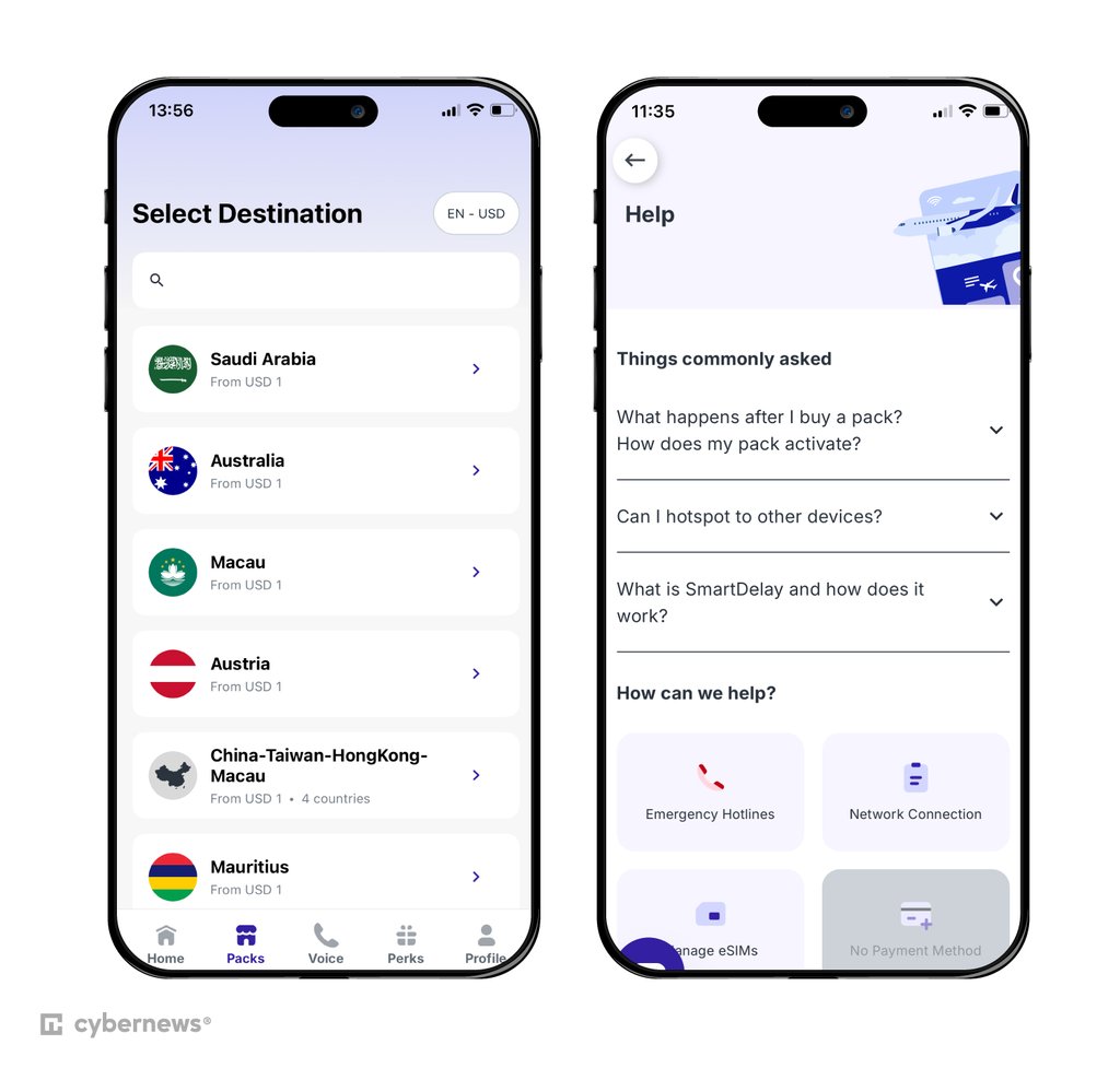 iOS interface of Jetpac