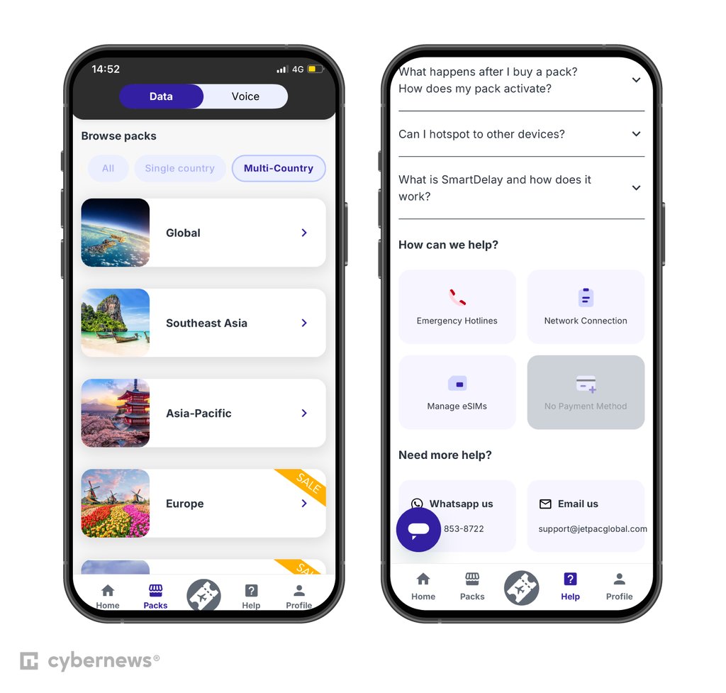 Jetpac app opened on an iPhone