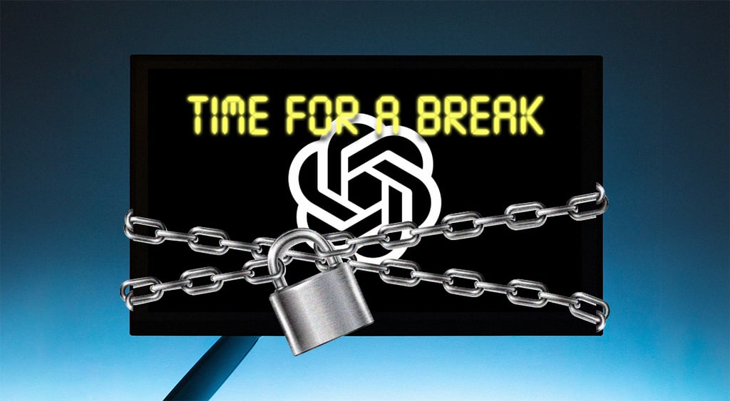 chat gpt, silver chain and lock, break, yellow letters