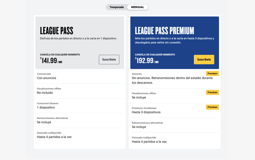 NBA league pass prices Spanish