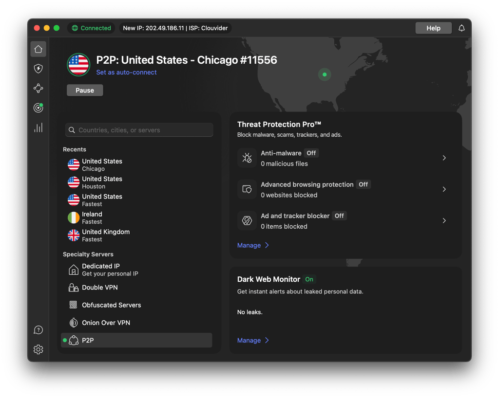 Connecting to a server in Chicago that's close to Ohio with NordVPN