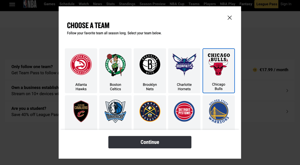 One-team plan choice for the NBA