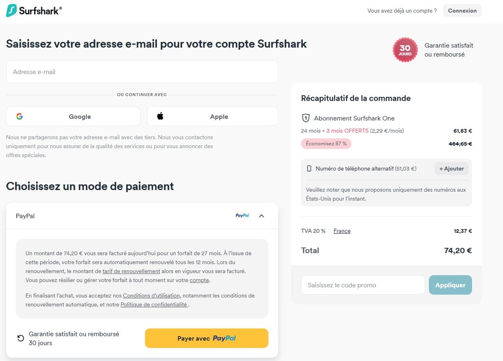 Complétez les informations de paiement.