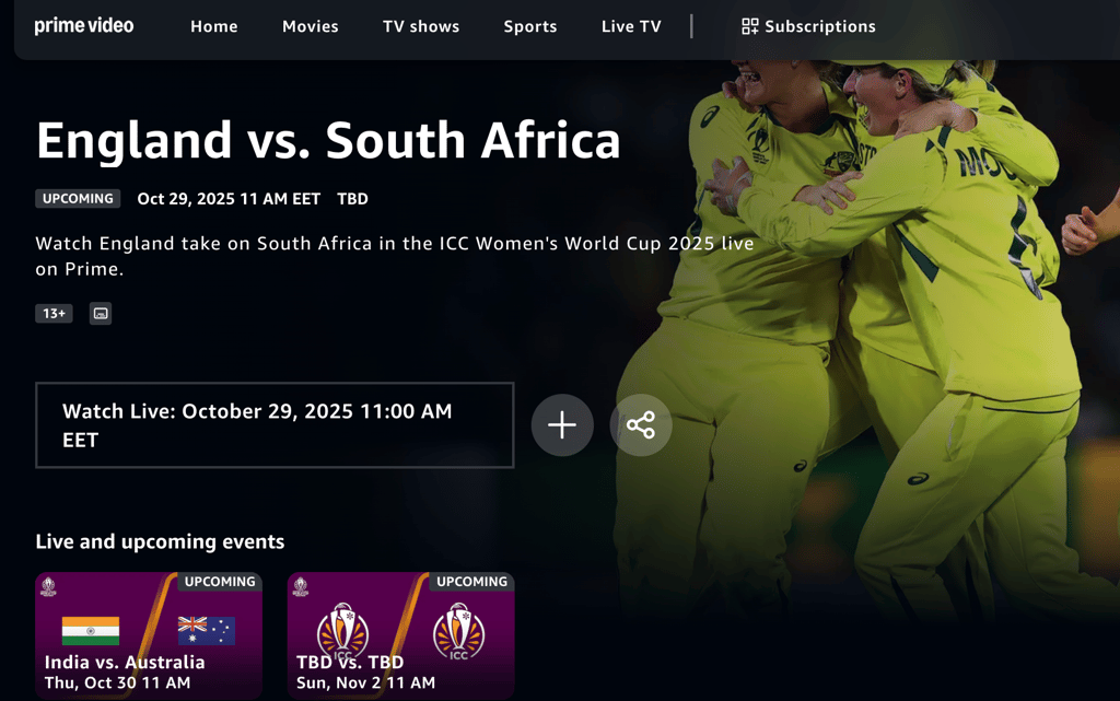 Prime Video streaming ICC in Australia