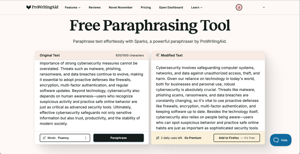 Free paraphrasing tool on ProWritingAid