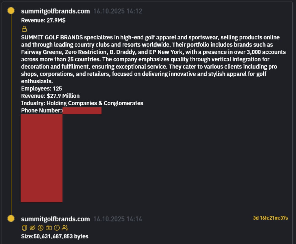 Summit Golf Brands ransomware