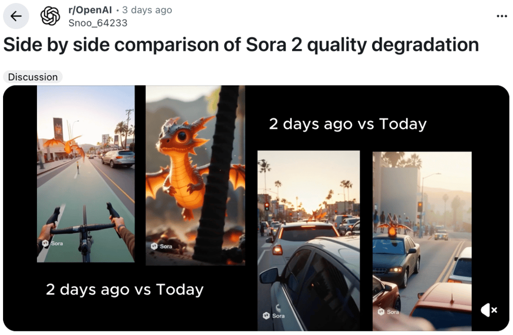 Reddit thread comparing different results for the same prompt