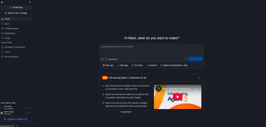 Replit Homepage UI