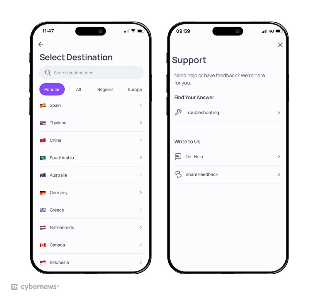 iOS interface of Roamless