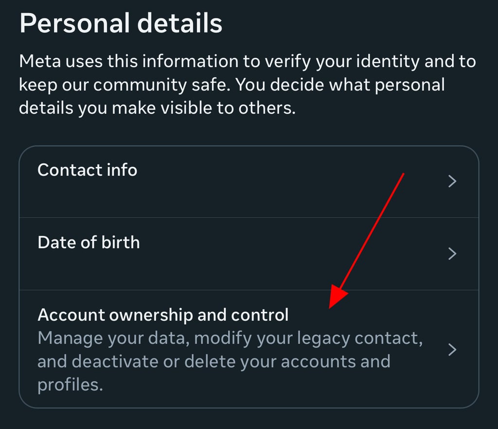 select instagram Account ownership and control option