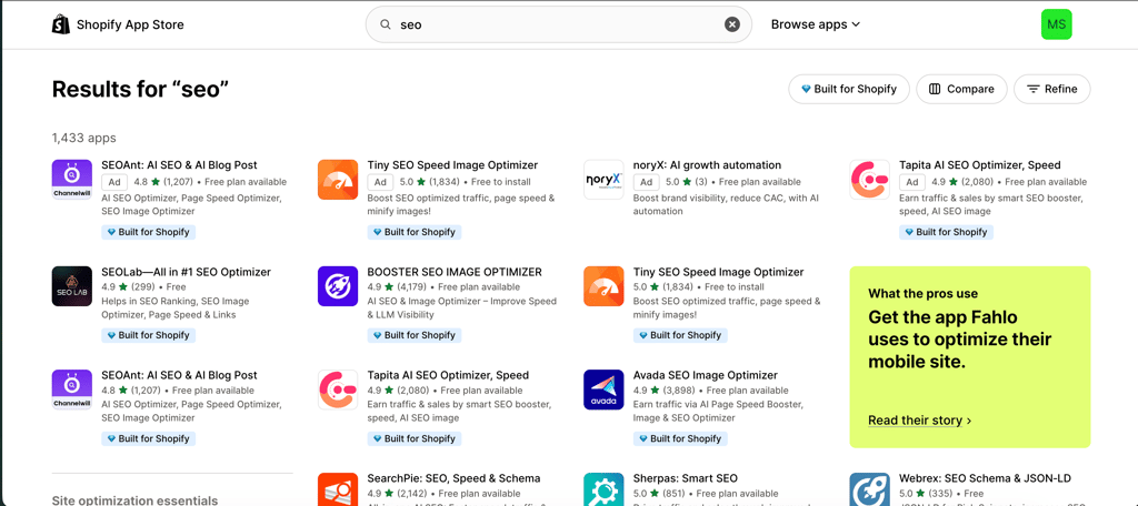 Looking for SEO tools in the Shopify App Store