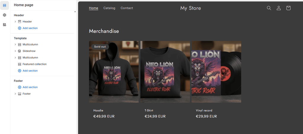 Musician's website built with Shopify