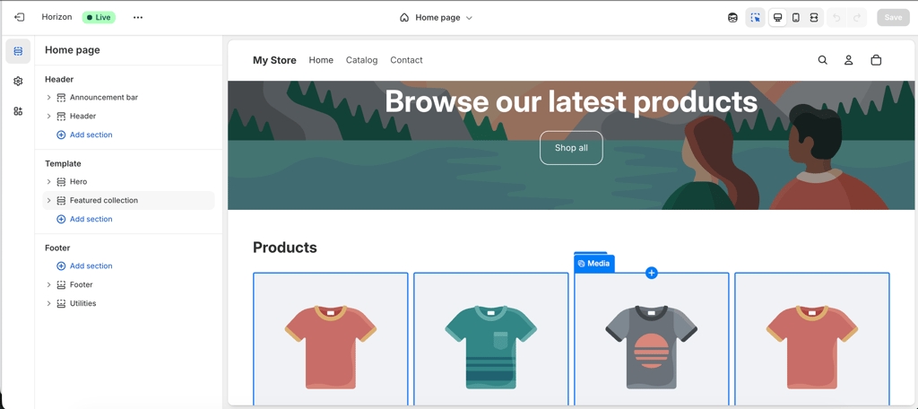 Using Shopify website builder