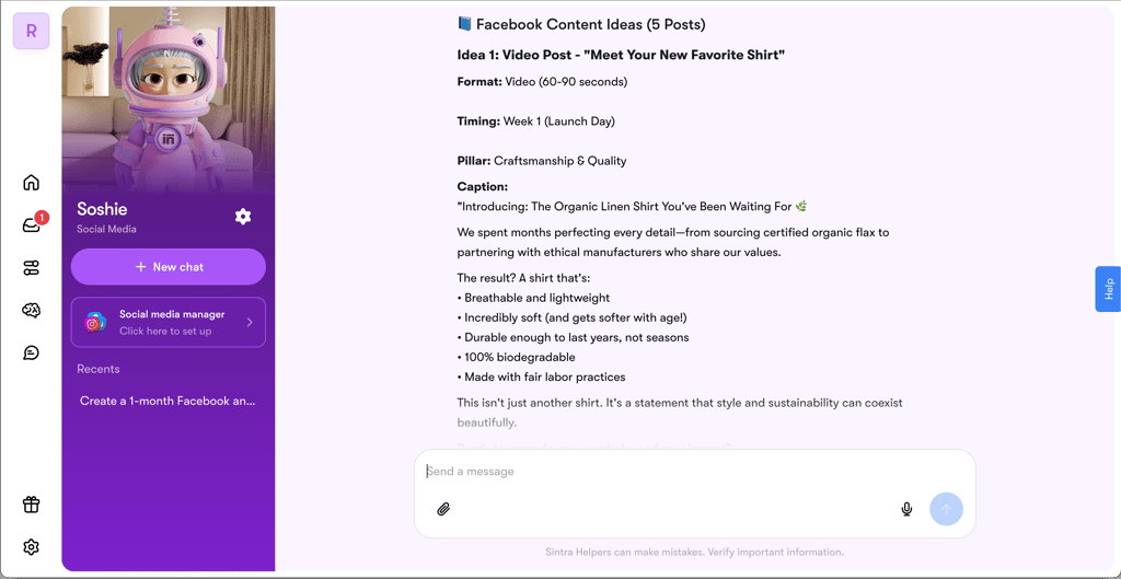 Sintra social media content calendar