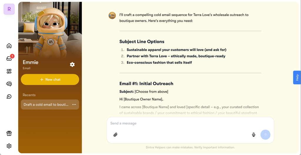 Sintra task cold email