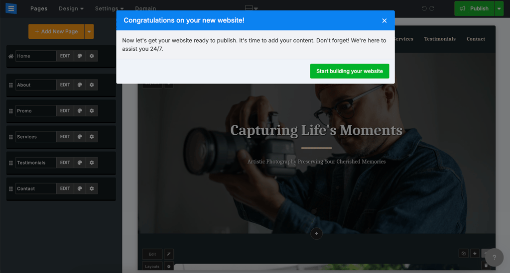Getting started with SITE123