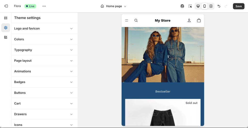 Shopify website mobile preview and editing