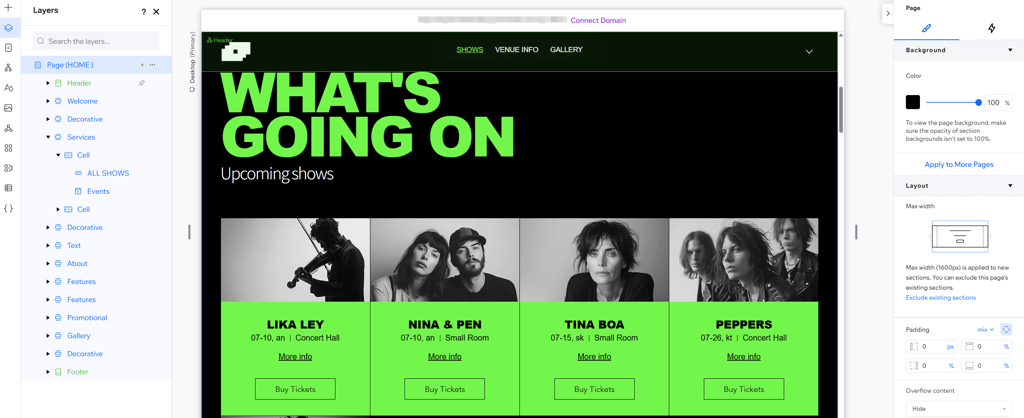 Musician's website built with Wix