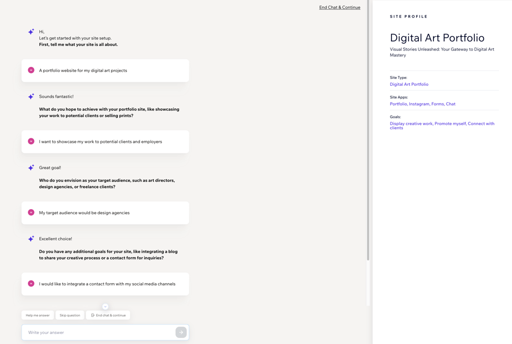 Wix AI setup chat