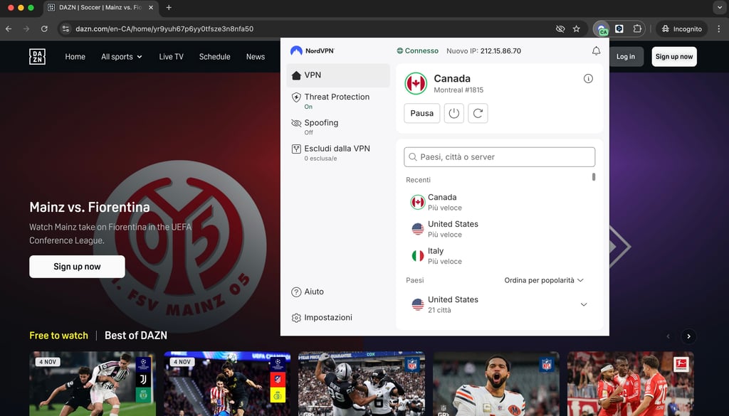 Fiorentina vs Mainz (DAZN Canada)