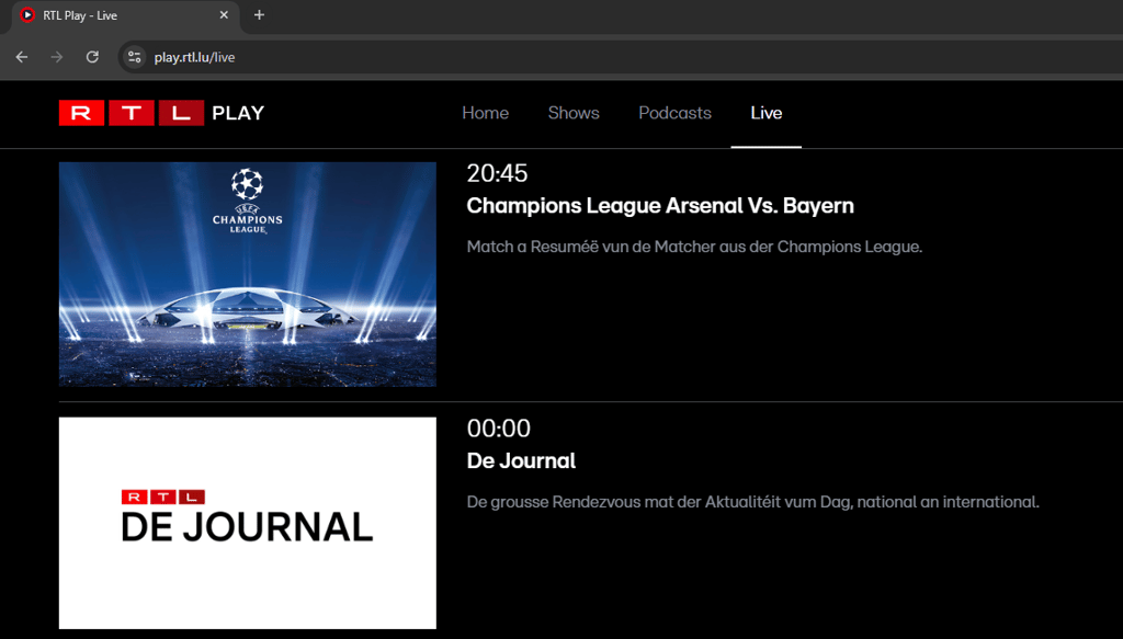Arsenal Bayern TV programme