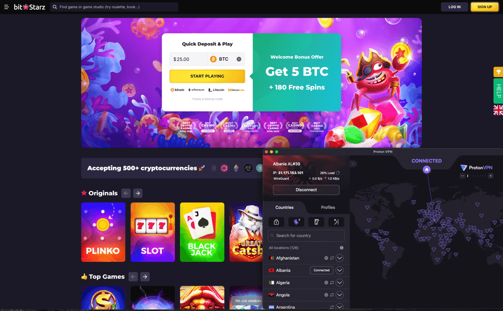 BitStarz unblocked with Proton VPN