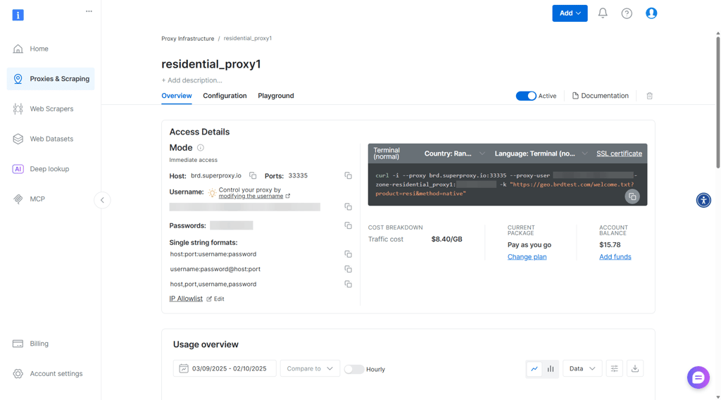 Bright Data Proxies & Scraping menu