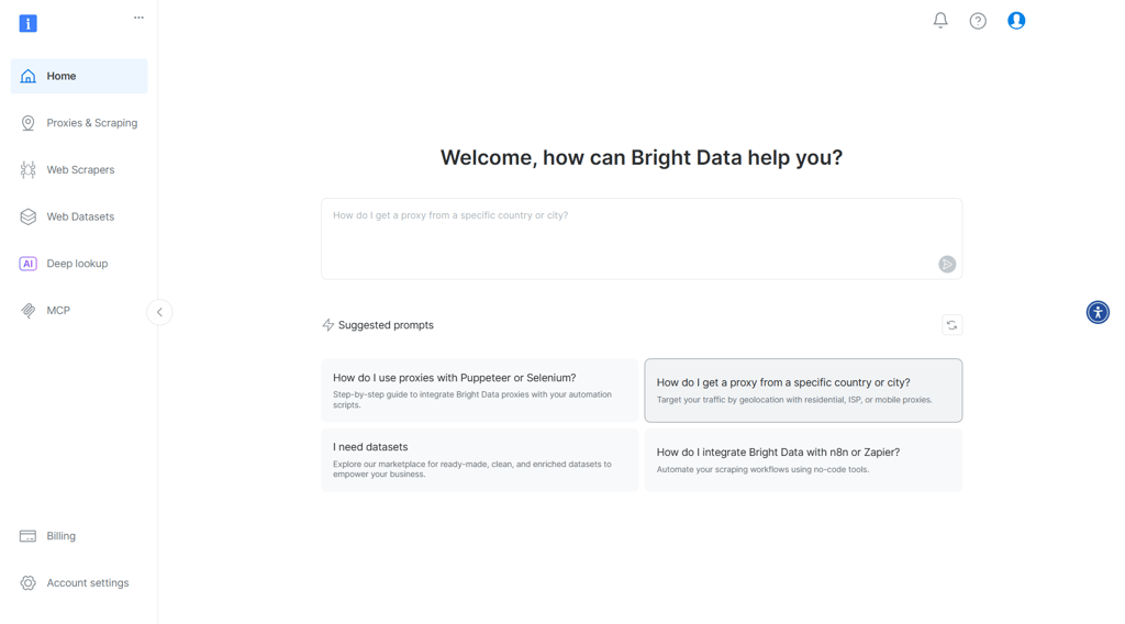 Bright Data dashboard interface
