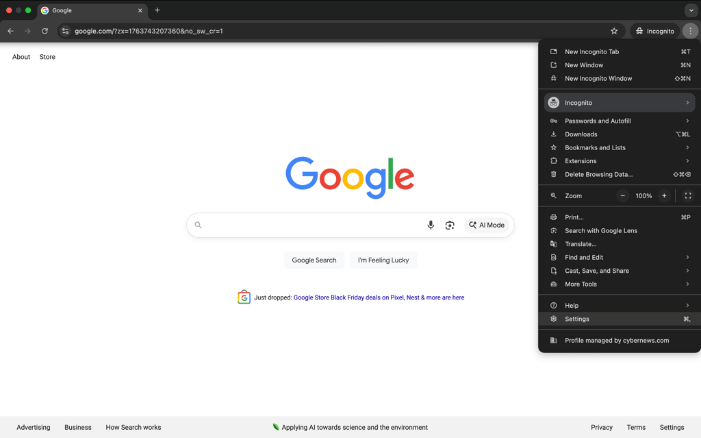 Clicking three dots in Google Chrome