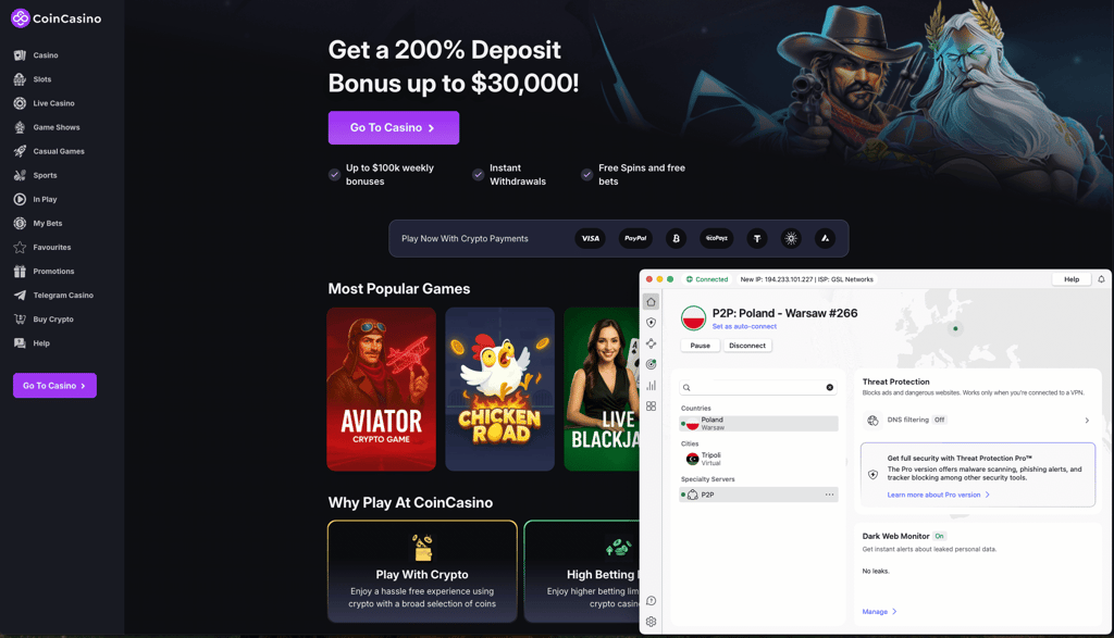 CoinCasino unblocked with NordVPN