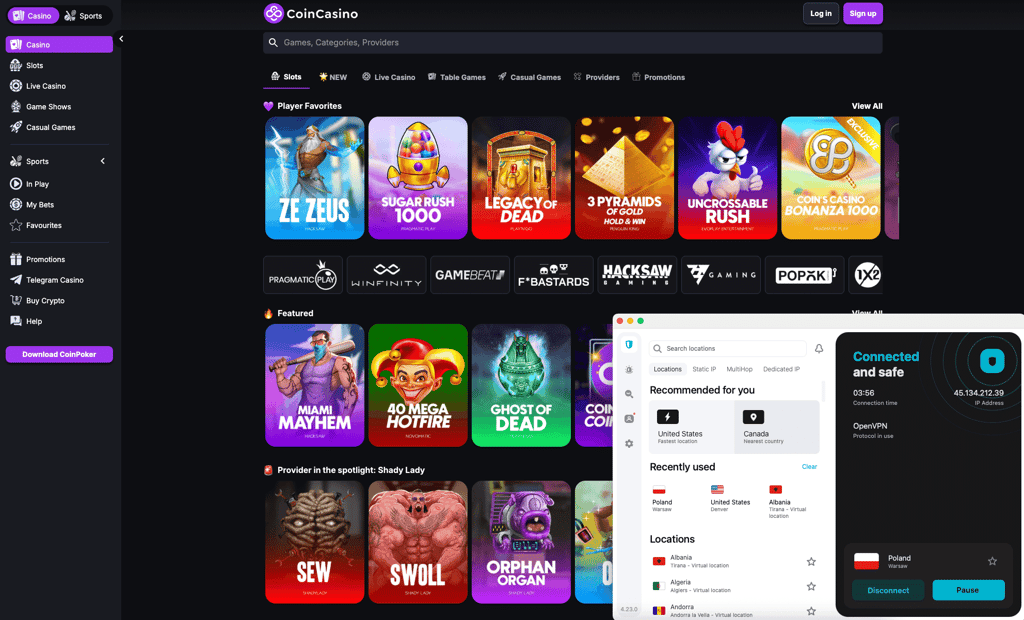 CoinCasino available with Surfshark