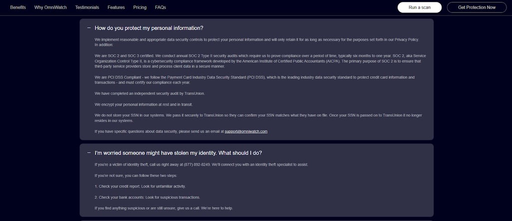 FAQ section at OmniWatch