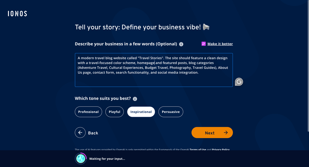 Describing the website on IONOS