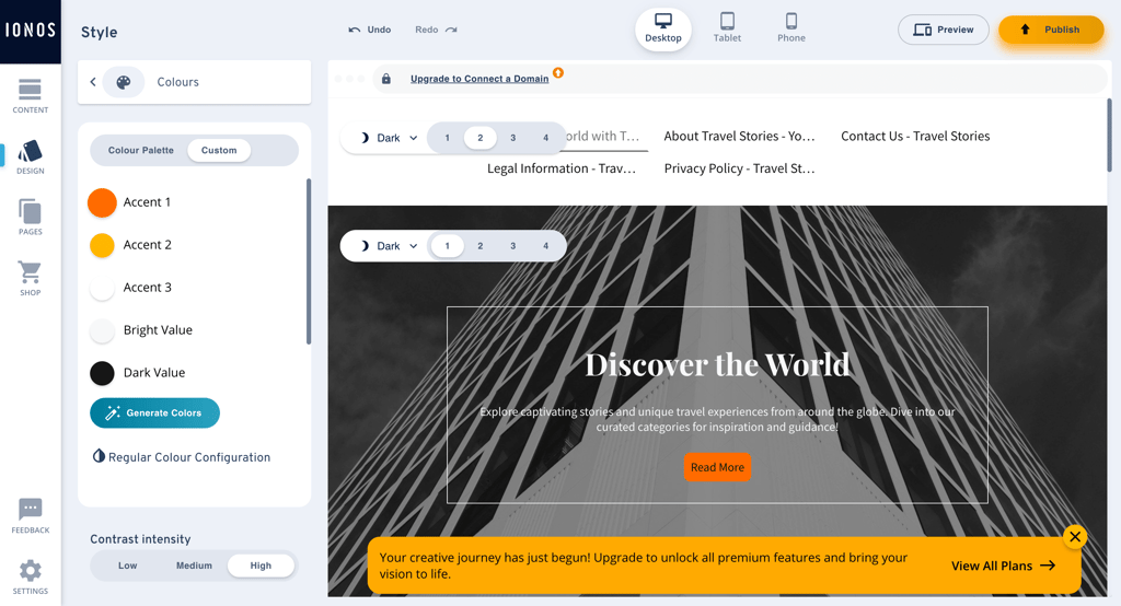 IONOS website builder editor interface