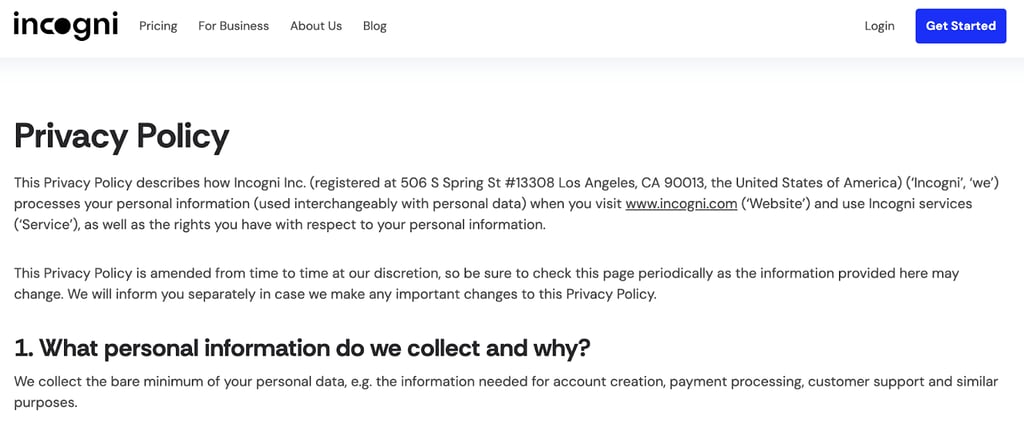Incogni privacy policy