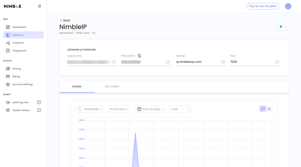 Nimble Pipelines menu in the web app