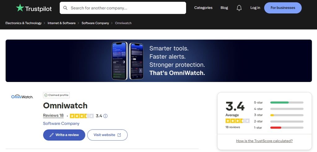 OmniWatch rating on Trustpilot