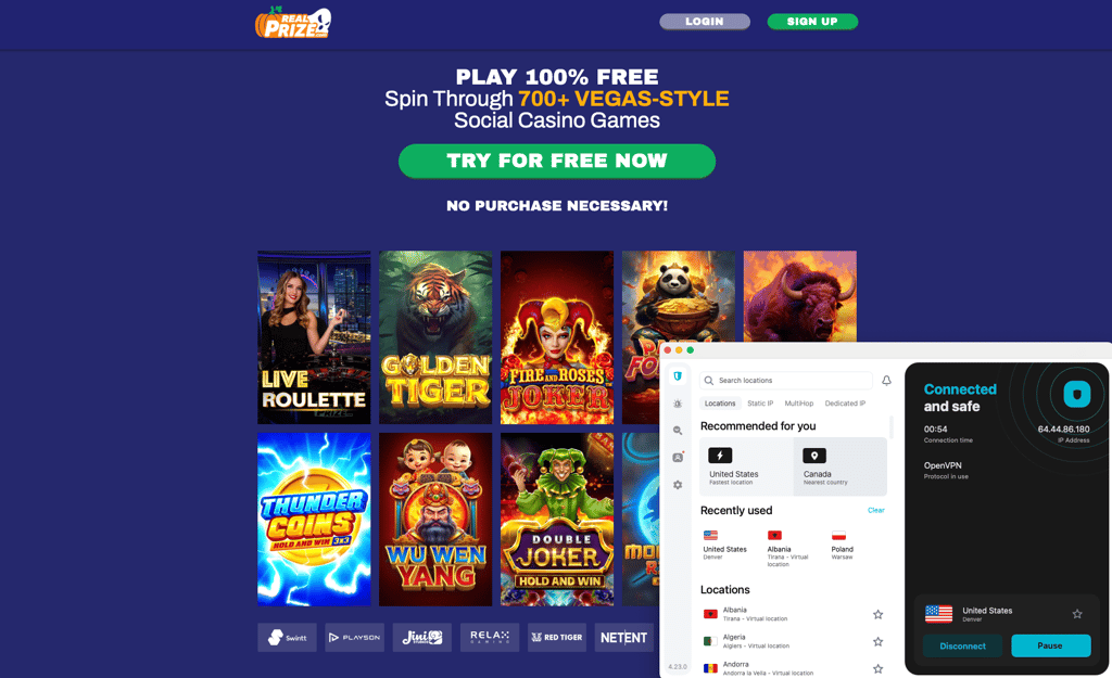 Surfshark unblocks RealPrize using servers in Colorado