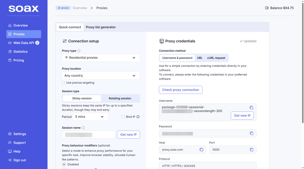 SOAX proxy connection setup options