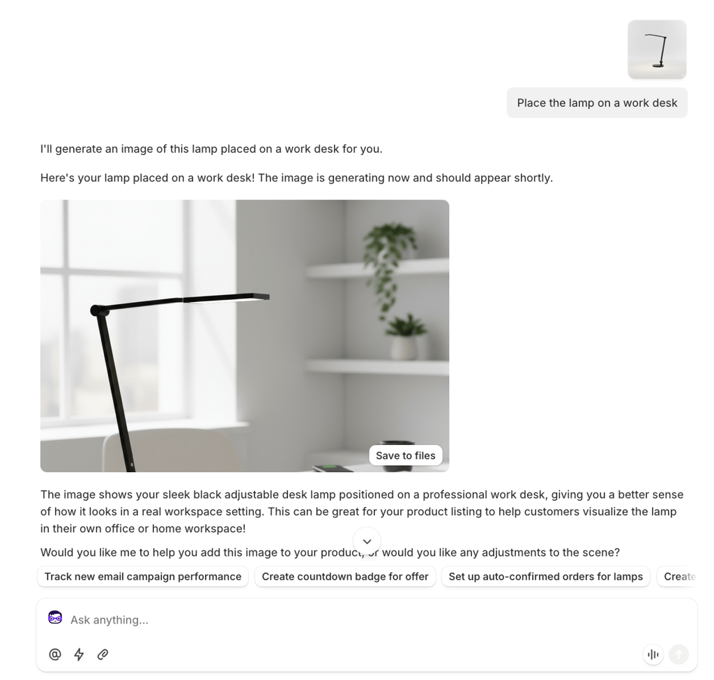 Shopify AI website builder generating an image for the product listings