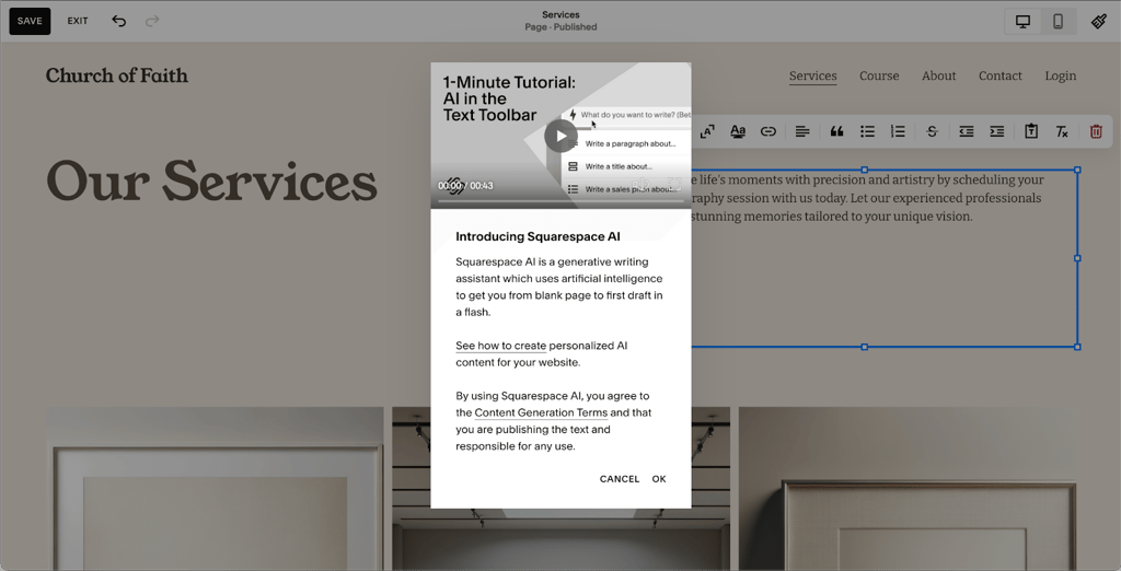 Squarespace AI generator