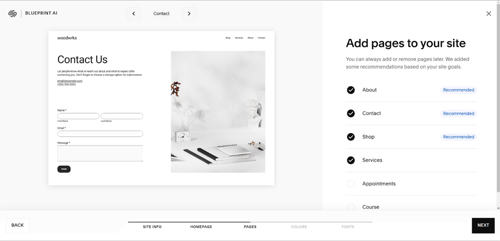 Squarespace adding contact information page