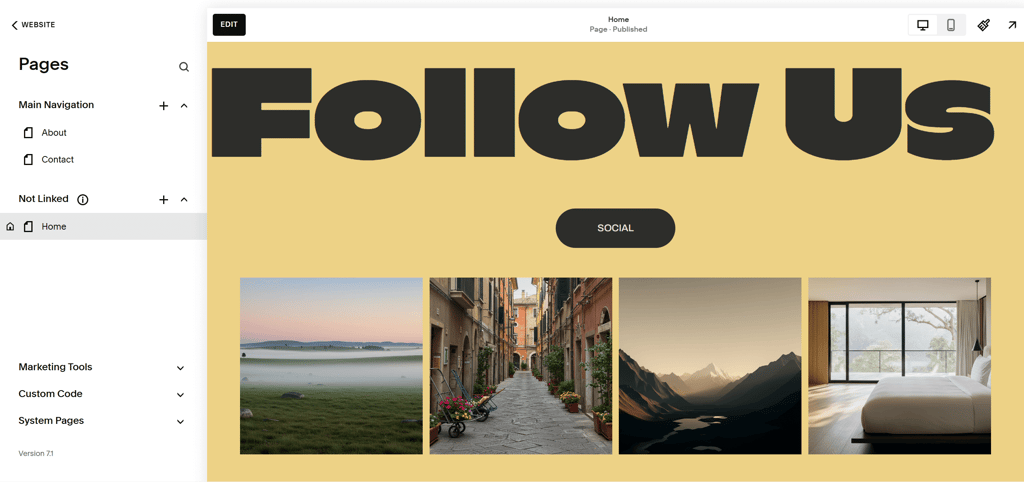 Finished website created with Squarespace