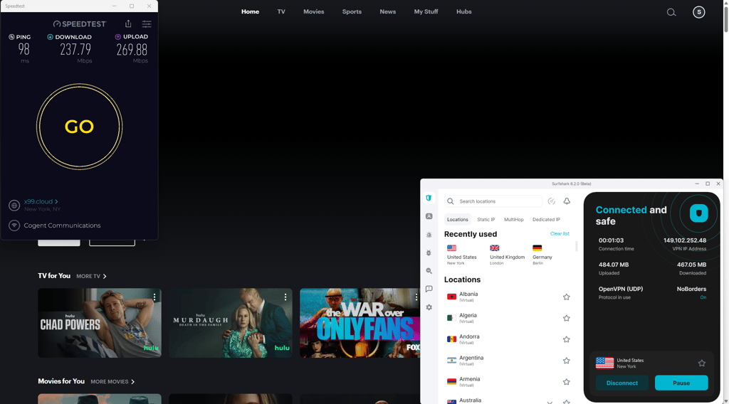 hulu-surfshark-speed-test