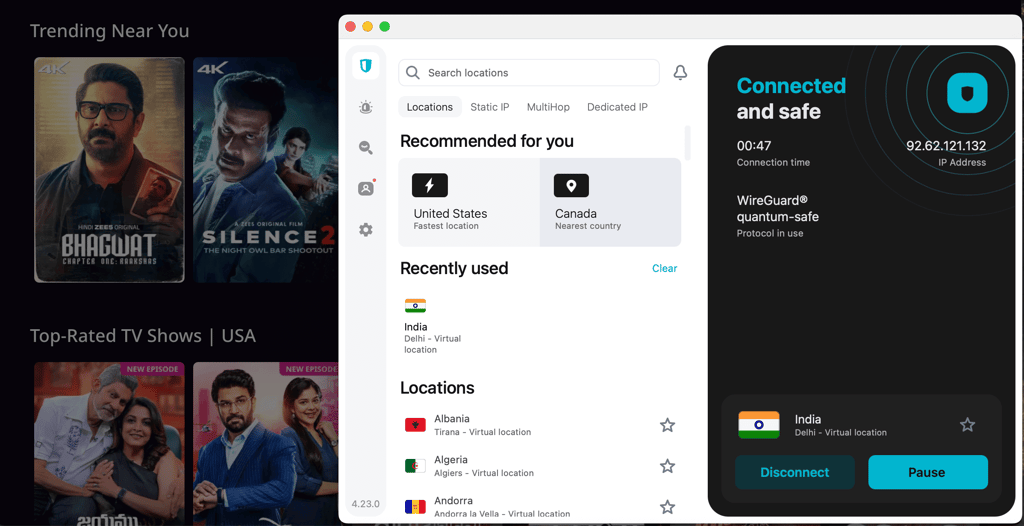 Surfsharks virtuella server i Delhi som får tillgång till ZEE5