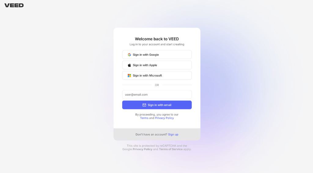 Veed login interface