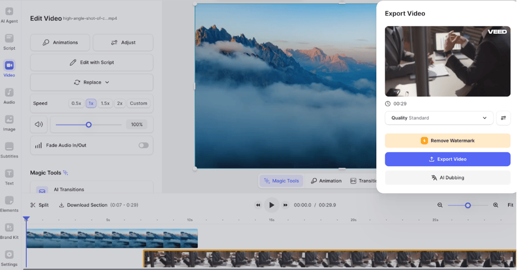 Veed video preview interface
