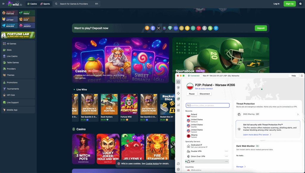 NordVPN unblocking Wild.io